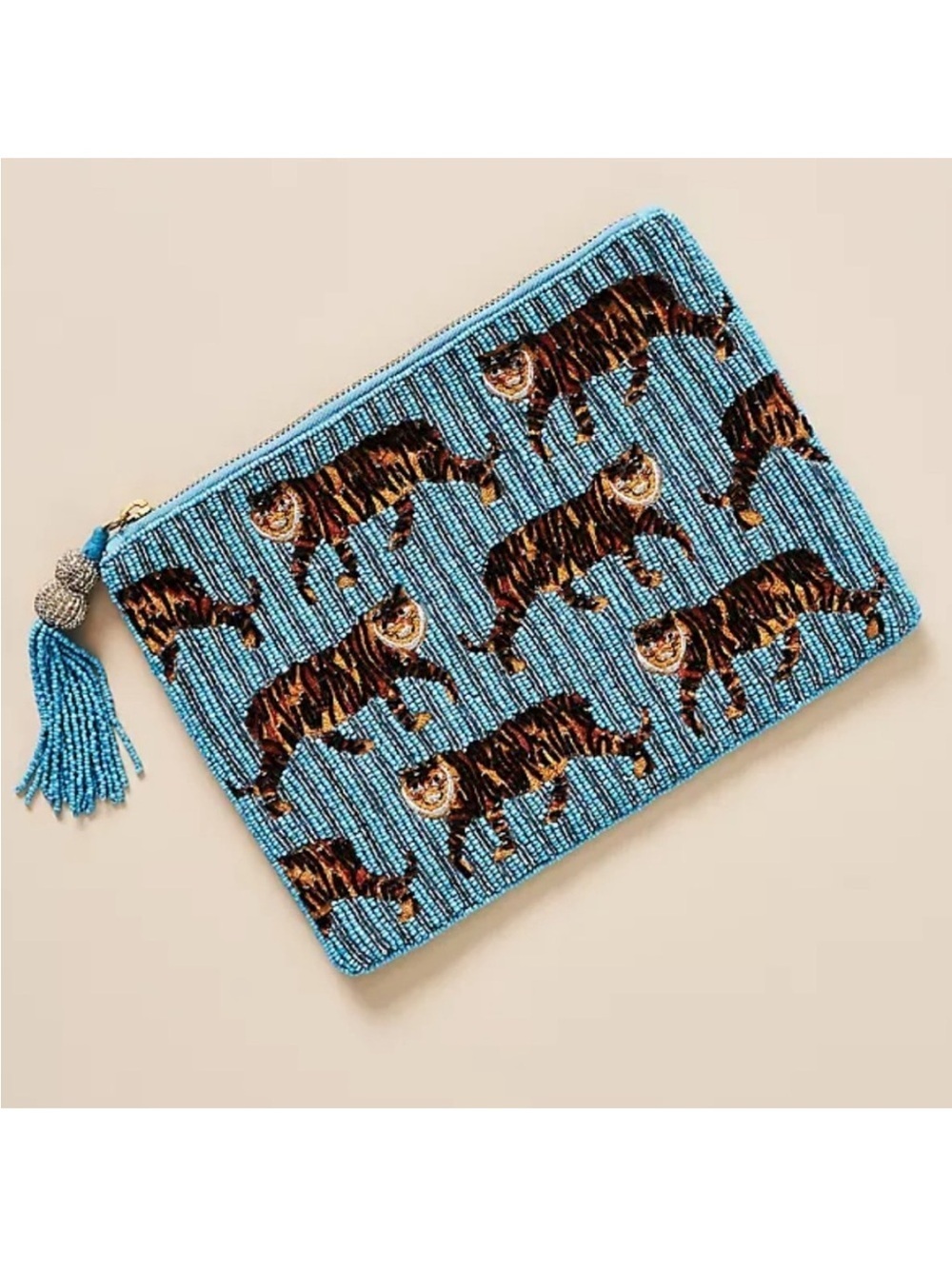 Anthropologie Tiger Beaded Pouch NWT